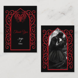 Ornate border black and red Gothic wedding Notitiekaartje