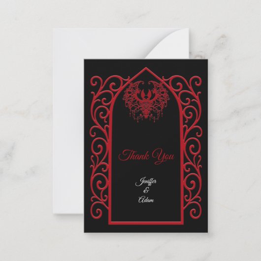 Ornate border black and red Gothic wedding Notitiekaartje (Voorkant)