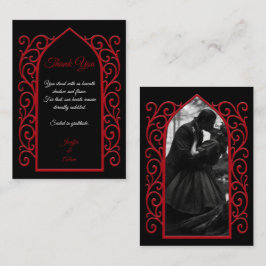 Ornate border black and red Gothic wedding Notitiekaartje
