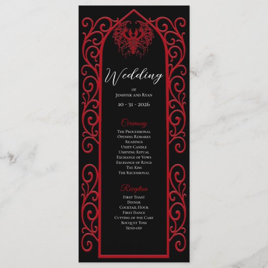 Ornate Border black and red Gothic Wedding Program Menu (Voorkant)