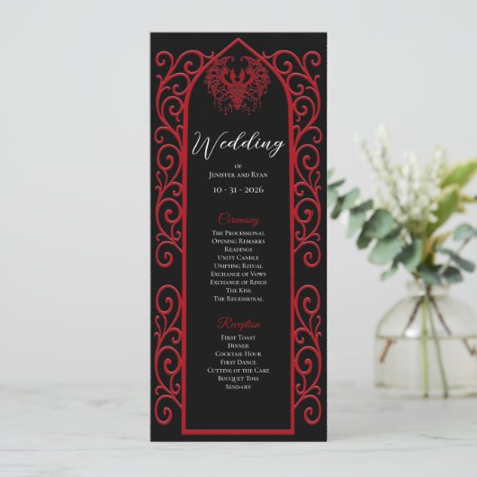 Ornate Border black and red Gothic Wedding Program Menu (Staand voorkant)