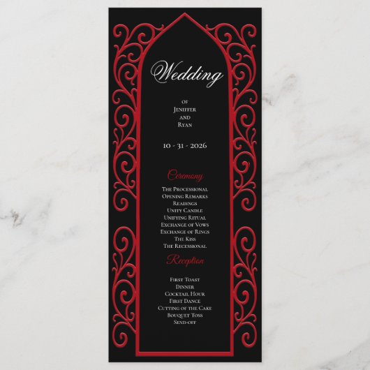 Ornate Border black and red Gothic Wedding Program Menu (Voorkant)