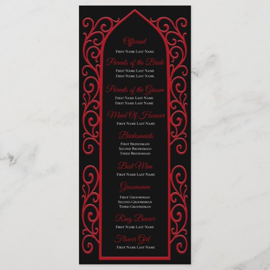 Ornate Border black and red Gothic Wedding Program Menu (Achterkant)