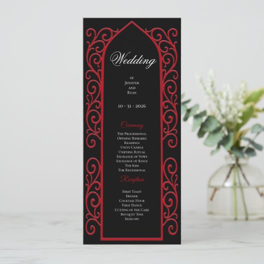 Ornate Border black and red Gothic Wedding Program Menu (Staand voorkant)