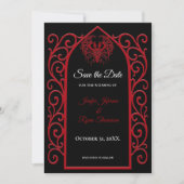 Ornate border black and red wedding save the date aankondiging (Voorkant)