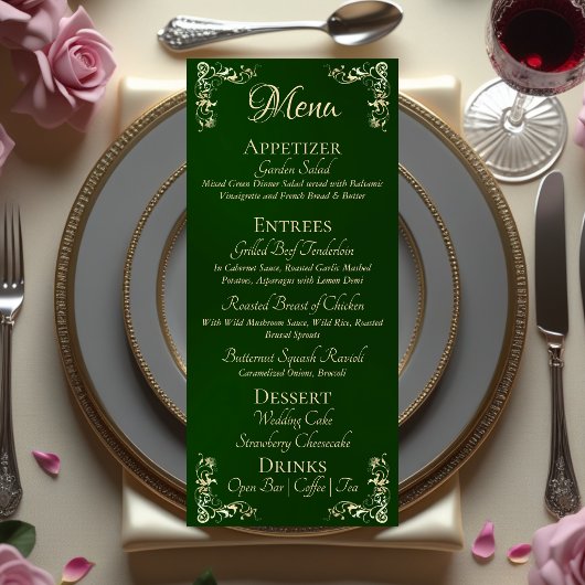 Ornate Border & Heart Monogram - Emerald Menu