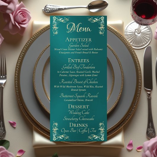 Ornate Border & Heart Monogram - Teal Menu