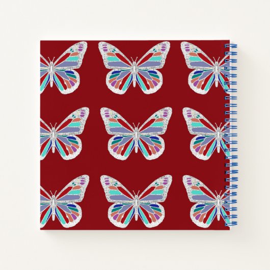 Ornate Butterflies Burgundy Pattern Monogram Notitieboek (Achterkant)