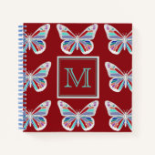 Ornate Butterflies Burgundy Pattern Monogram Notitieboek (Voorkant)