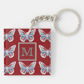 Ornate Butterflies Burgundy Pattern Monogram Sleutelhanger (Achterkant)