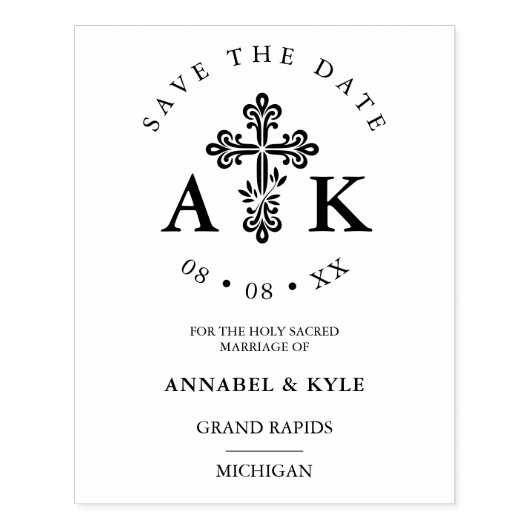 Ornate Christian Cross Minimal Wedding Save Date Rubberstempel (Afrduk)