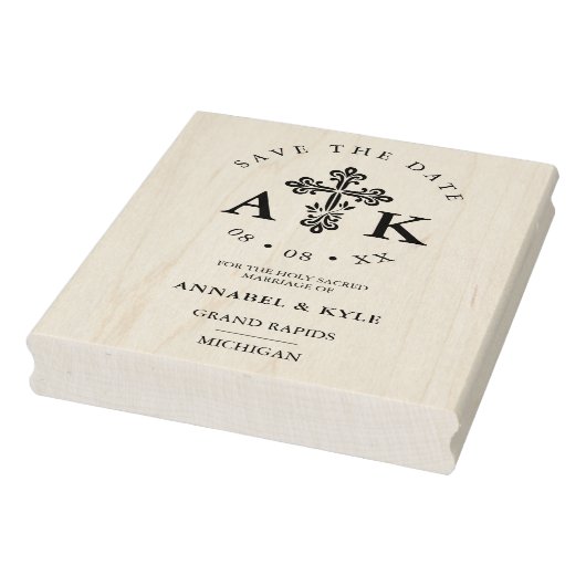 Ornate Christian Cross Minimal Wedding Save Date Rubberstempel (Stempel)