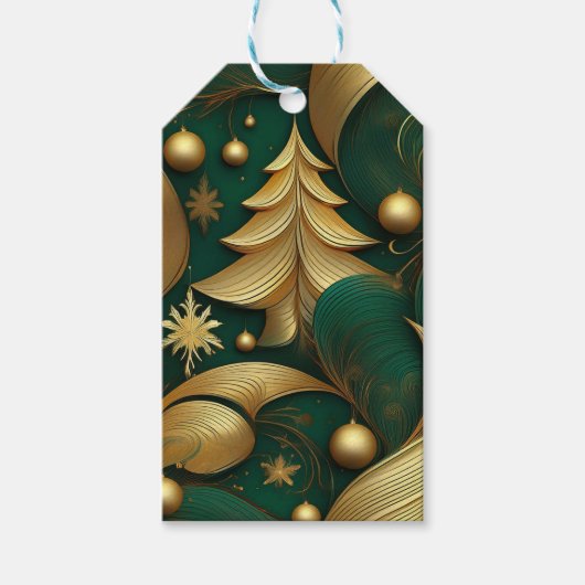 ORNATE CHRISTMAS GREEN AND GOLD TREE CADEAULABEL (Voorkant)