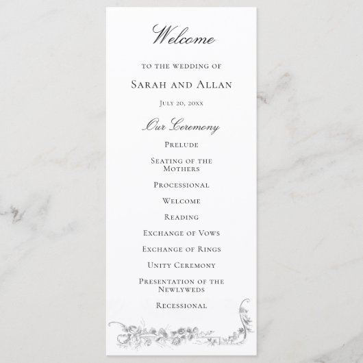 Ornate Classic French Rose Border Wedding Programmakaart (Voorkant)