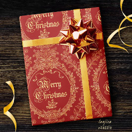 Ornate Classic Vintage Merry Christmas Red Gold Cadeaupapier