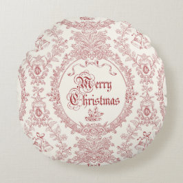 Ornate Classic Vintage Merry Christmas Red Toile Rond Kussen