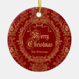 Ornate Classic Vintage Red Gold Merry Christmas  Keramisch Ornament