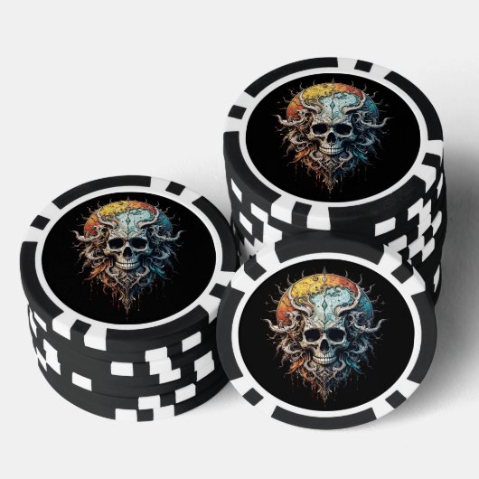 Ornate Cosmic Skull Gothic Baroque Mandala  Poker Chips (Opstapeling)
