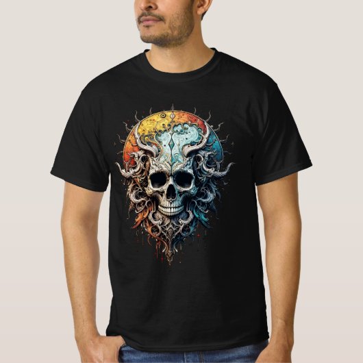Ornate Cosmic Skull Gothic Baroque Mandala T-shirt (Voorkant)