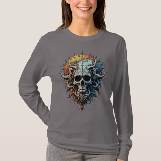 Ornate Cosmic Skull Gothic Baroque Mandala  T-shirt (Voorkant)