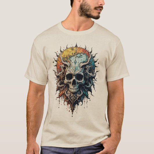 Ornate Cosmic Skull Gothic Baroque Mandala T-shirt (Voorkant)