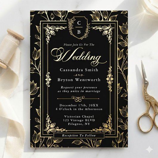 Ornate Crest Luxury Formal Wedding Folie Uitnodiging
