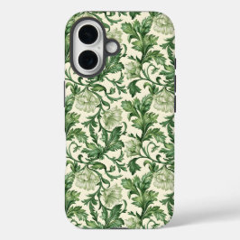 Ornate dark green acanthus leaves pattern iPhone 16 hoesje
