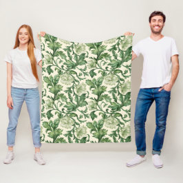 Ornate dark green acanthus leaves pattern fleece deken