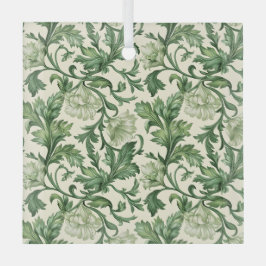Ornate dark green acanthus leaves pattern glas ornament