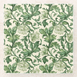Ornate dark green acanthus leaves pattern glazen onderzetter