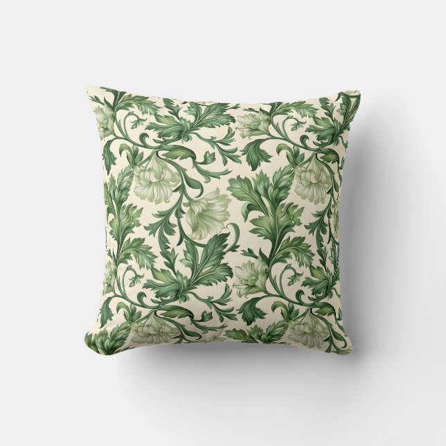 Ornate dark green acanthus leaves pattern kussen (Voorkant)