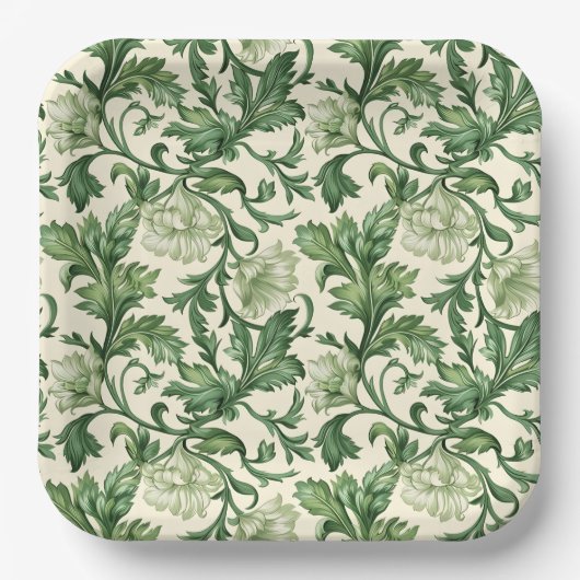 Ornate dark green acanthus leaves pattern papieren bordje (Voorkant)