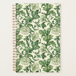 Ornate dark green acanthus leaves pattern planner