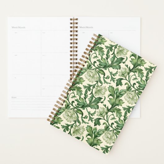 Ornate dark green acanthus leaves pattern planner (Display)