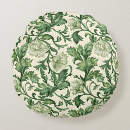 Ornate dark green acanthus leaves pattern rond kussen