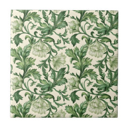 Ornate dark green acanthus leaves pattern tegeltje