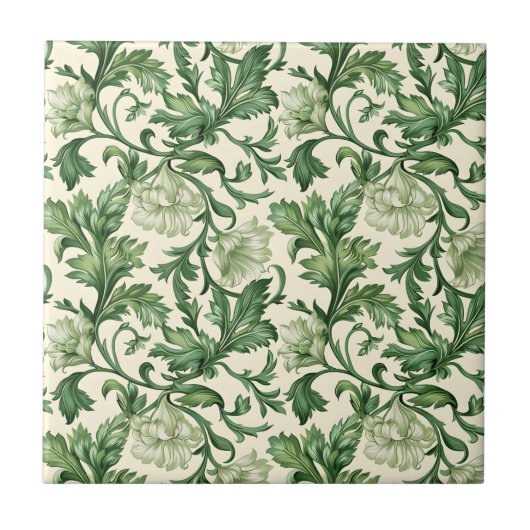 Ornate dark green acanthus leaves pattern tegeltje (Voorkant)