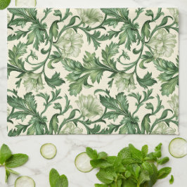 Ornate dark green acanthus leaves pattern theedoek