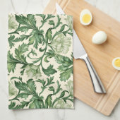 Ornate dark green acanthus leaves pattern theedoek (Quarter Fold)