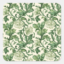 Ornate dark green acanthus leaves pattern vierkante sticker