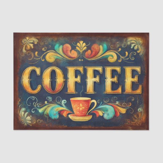 Ornate Distressed Coffee Typography FA1 Decoupage Tissuepapier (Voorkant)
