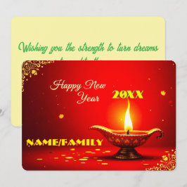 Ornate Diya – Warm Golden New Year Feestdagenkaart