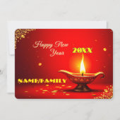 Ornate Diya – Warm Golden New Year Feestdagenkaart (Voorkant)