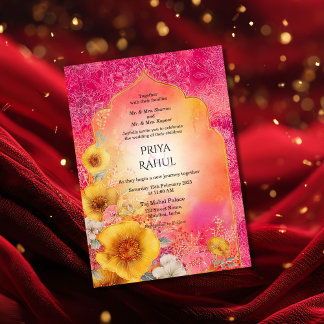 Ornate Elegant Colorful Floral Indian Wedding Kaart