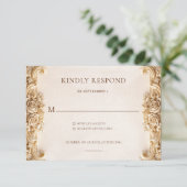 Ornate Elegant Gold Floral RSVP Response Card Kaartje (Staand voorkant)