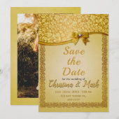 Ornate Elegant Retro Abstract Flowers and Leaves   Save The Date (Voorkant / Achterkant)
