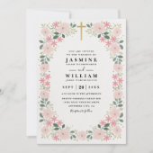 Ornate Embossed Graceful Bloom QR Code Wedding Kaart (Voorkant)