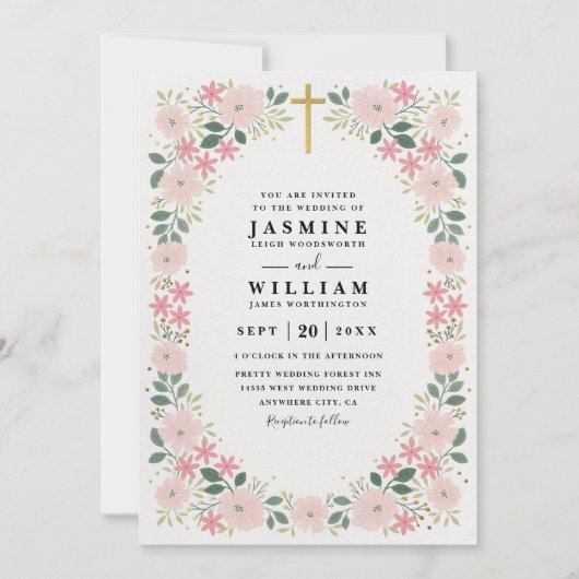 Ornate Embossed Graceful Bloom QR Code Wedding Kaart (Voorkant)