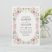Ornate Embossed Graceful Bloom QR Code Wedding Kaart (Staand voorkant)