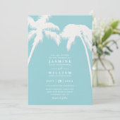 Ornate Embossed Tropical Palm QR Code Wedding Kaart (Staand voorkant)